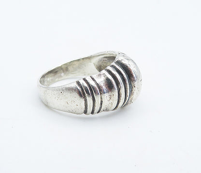 925 Sterling Silver Shiny Fluted Tapered Dome Style Band Ring Sz 7 RG8397