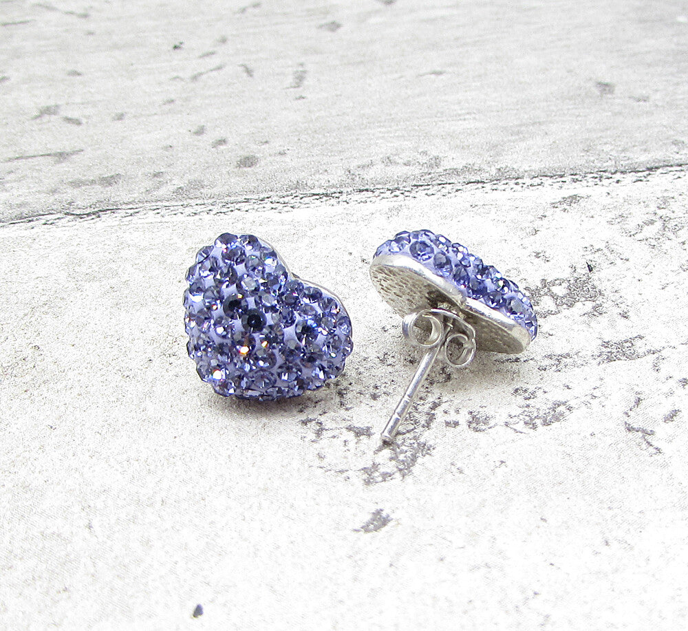 925 Sterling Silver  Round Cut Amethyst Love Heart Stud Earrings  EG1011