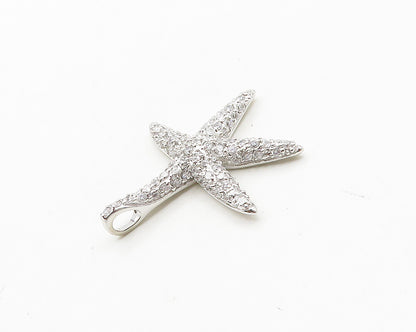 925 Silver  Vintage Shiny Cubic Zirconia Encrusted Starfish Pendant  PT15393