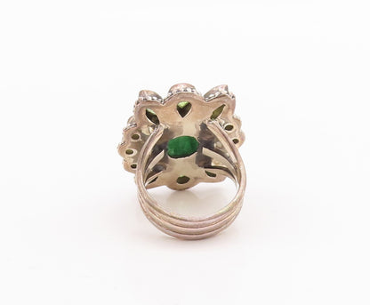 925 Sterling Silver Vintage Ring Peridot & Emerald Floral Inlay  Sz 8  RG29618