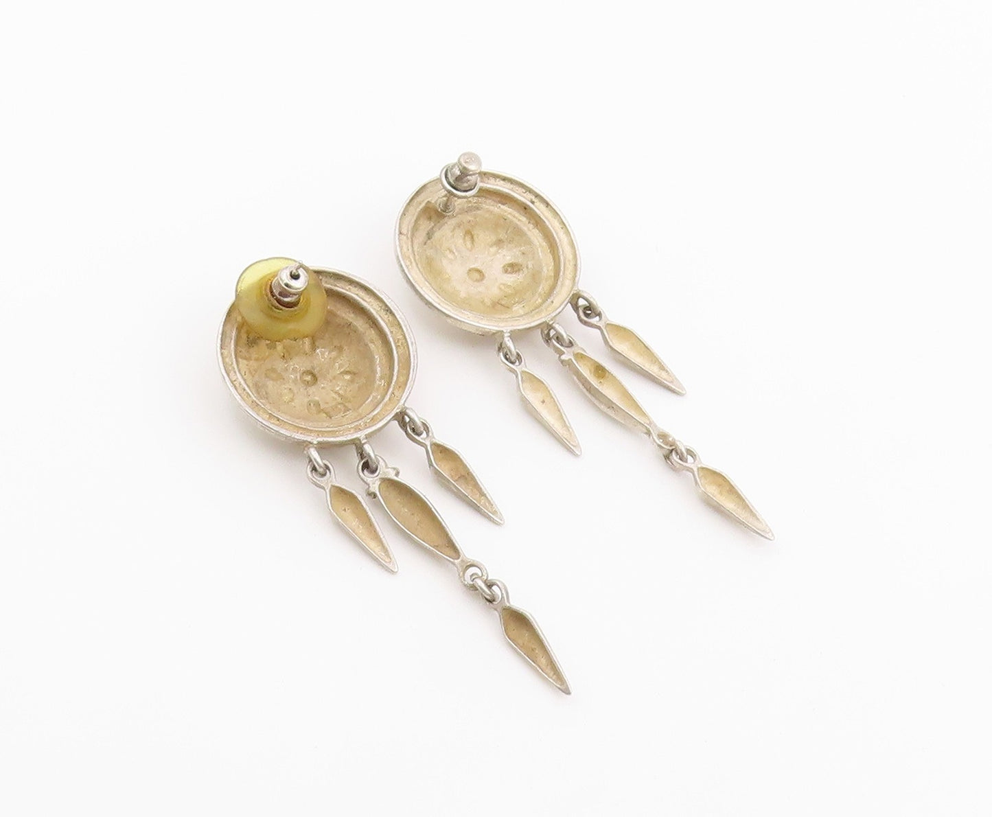 925 Sterling Silver Vintage Earrings Floral Motif Concho Dangle  EG14420