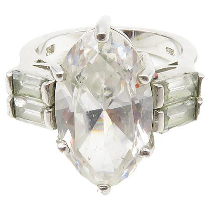 925 Sterling Silver  Shiny Marquise Cubic Zirconia Cocktail Ring Sz 7  RG13963