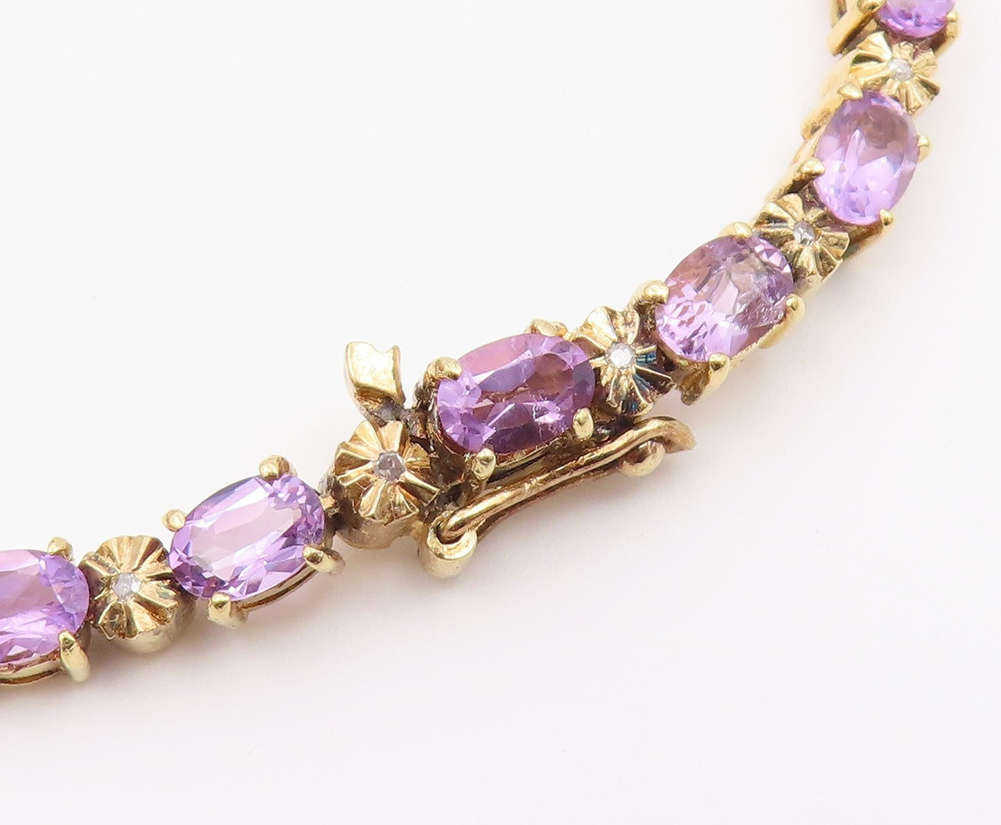 925 Sterling Silver  Vintage Genuine Diamond & Amethyst Chain Bracelet  BT8395