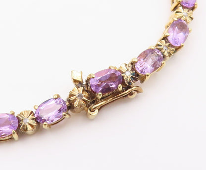 925 Sterling Silver  Vintage Genuine Diamond & Amethyst Chain Bracelet  BT8395