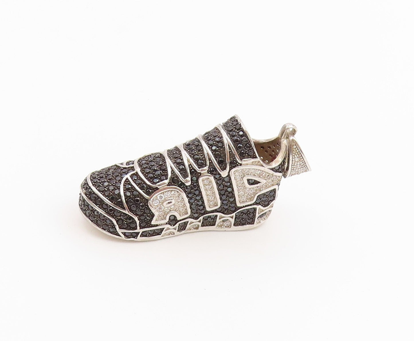 925 Sterling Silver Vintage Pendant Black & White CZ Nike Air Sneakers  PT26483