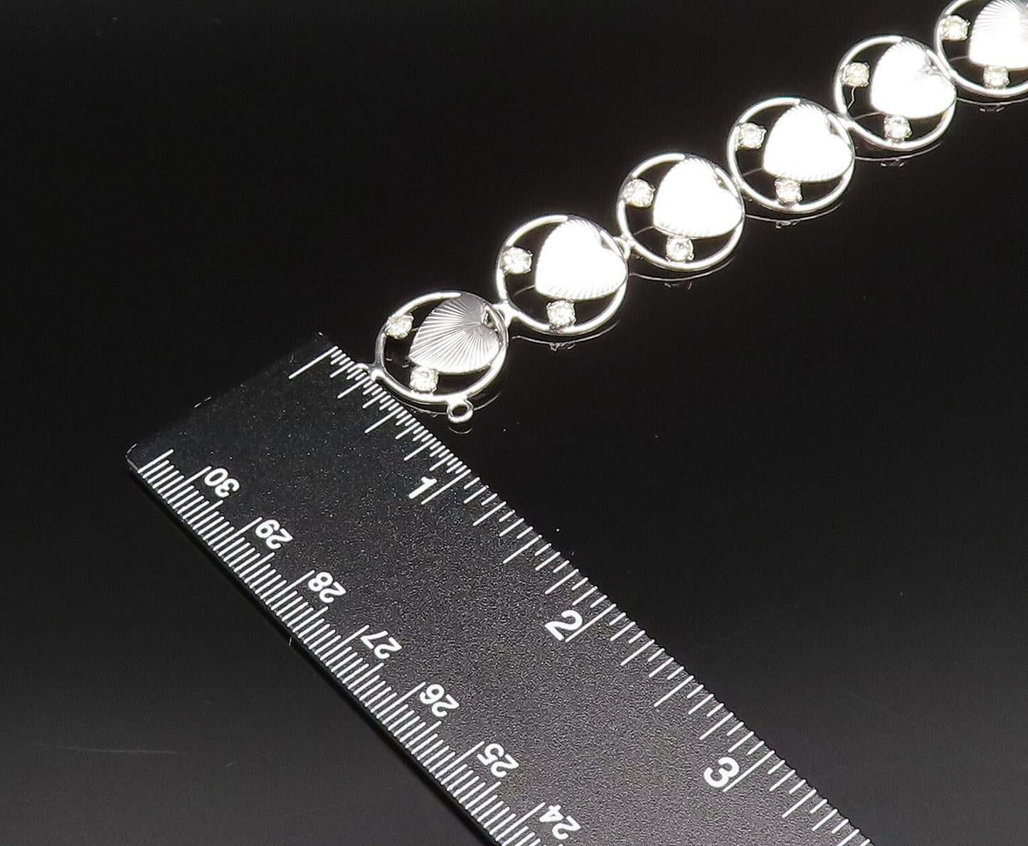 925 Silver  Vintage Textured Love Heart & Cubic Zirconia Chain Bracelet BT9505