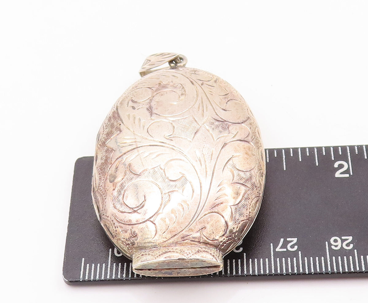 925 Sterling Silver Vintage Pendant Swirly Carved Oval Locket (OPENS)  PT23184