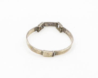 MEXICO 925 Silver  Vintage Enamel Detail Curved Bar Chain Bracelet  BT7524