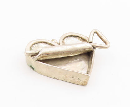 925 Sterling Silver Vintage Pendant Brutalist Open Love Heart Can  PT24725