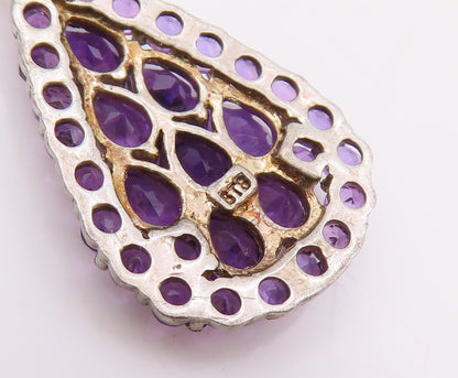 925 Sterling Silver Vintage Earrings Clustered Amethyst Teardrop Dangle  EG13834