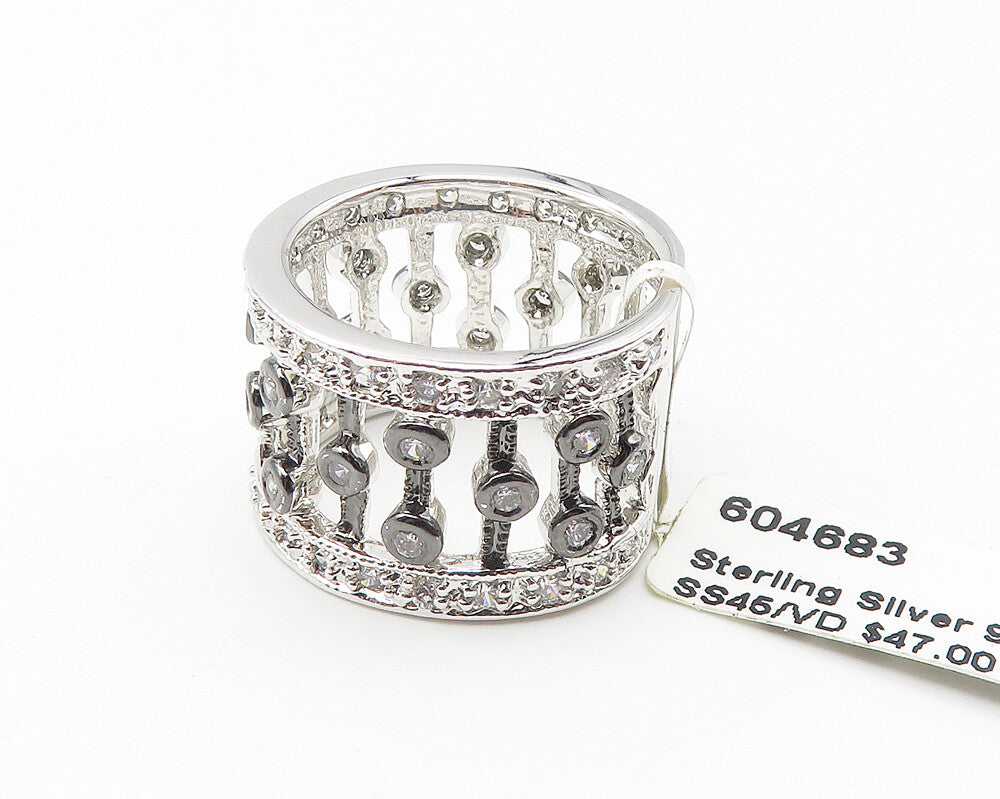 925 Sterling Silver  Shiny Topaz 2 Tone Open Design Band Ring Sz 6.5  RG10664