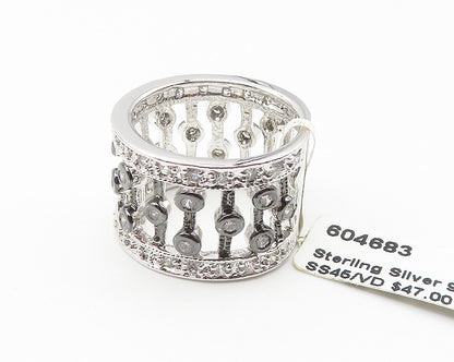925 Sterling Silver  Shiny Topaz 2 Tone Open Design Band Ring Sz 6.5  RG10664