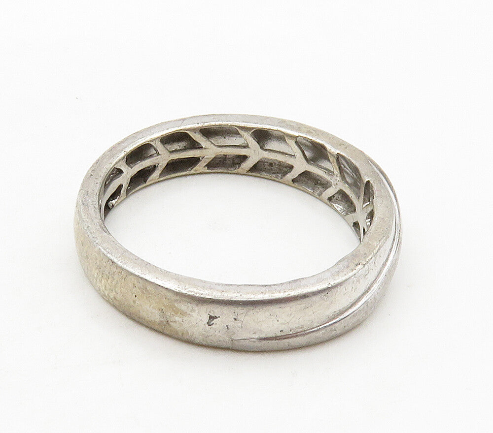 925 Sterling Silver  Vintage Genuine Diamonds Shiny Band Ring Sz 10.5  RG15965