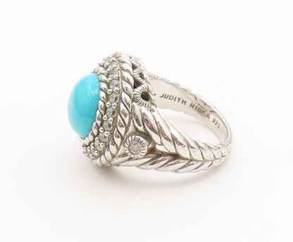 925 Sterling Silver Vintage Ring JUDITH RIPKA Turquoise & CZ Band  Sz 6  RG36686