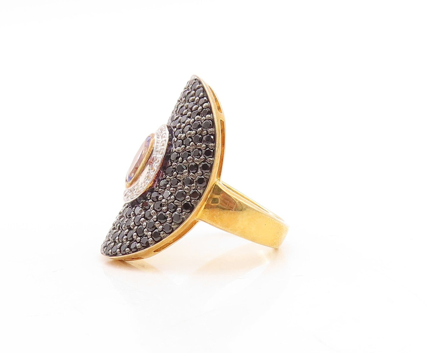 925 Sterling Silver Vintage Ring Gold Plated 2 tone CZ & Spinel  Sz 6.5  RG30093