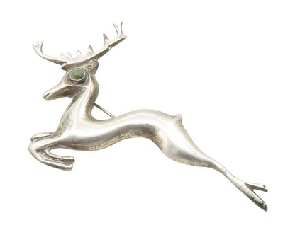 MEXICO 925 Sterling Silver  Vintage Antique Turquoise Deer Brooch Pin  BP4681