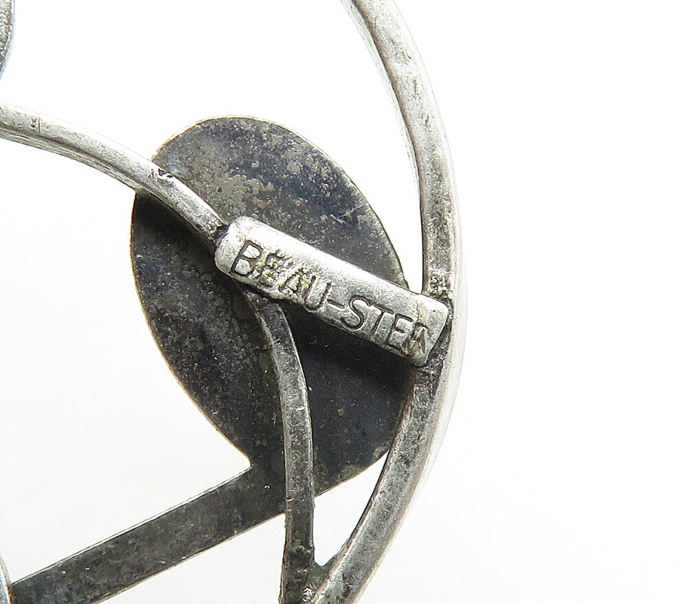 BEAU 925 Sterling Silver   Vintage Music Notes Round Smooth Brooch Pin  BP6616
