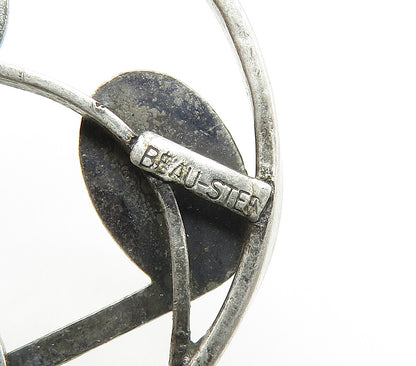 BEAU 925 Sterling Silver   Vintage Music Notes Round Smooth Brooch Pin  BP6616