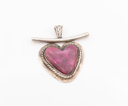 925 Sterling Silver Vintage Pendant Pink Gemstone Designer Love Heart  PT25689