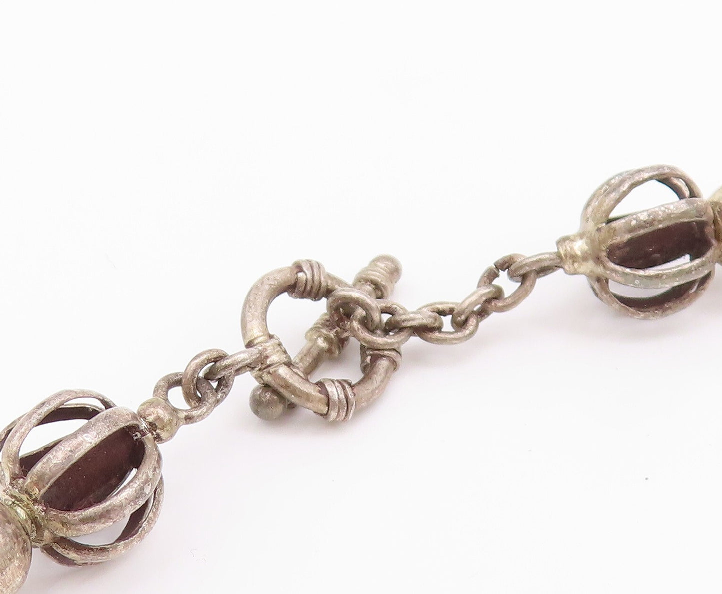 925 Sterling Silver Vintage Necklace Designer Cutout Dark Tone Beads  NE4428