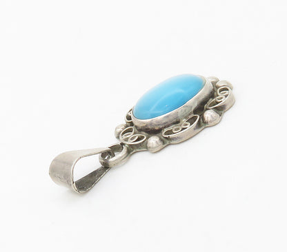 925 Sterling Silver  Vintage Blue Cat's Eye Stone Pretzel Pendant  PT13151