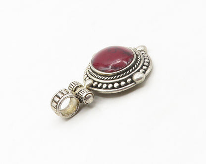 MEXICO 925 Sterling Silver   Vintage Cabochon Cut Red Jasper Pendant  PT13802