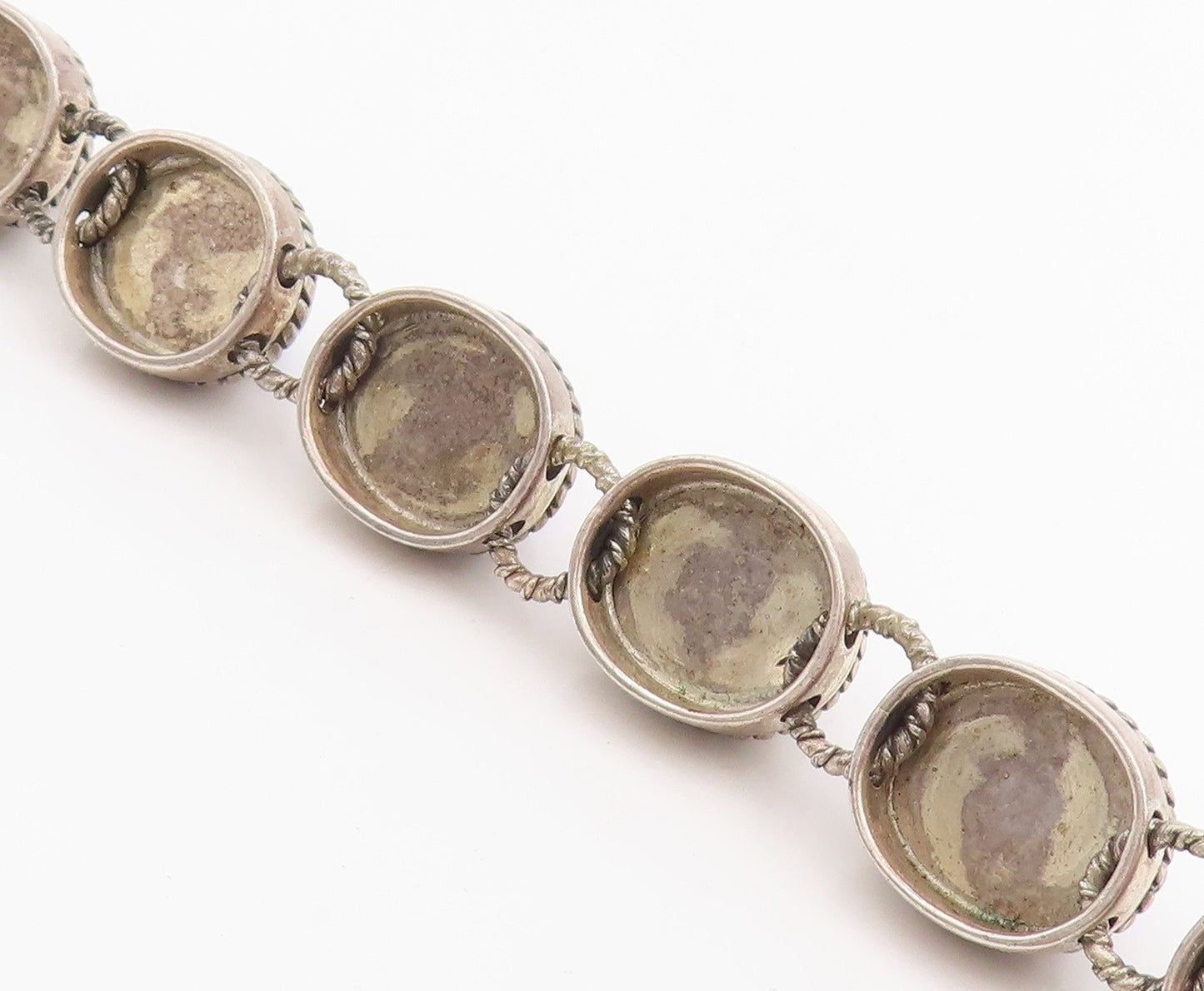 925 Sterling Silver Vintage Bracelet Cabochon Lapis Lazuli Beaded Chain  BT11437