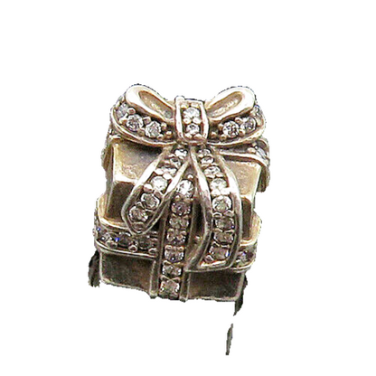 PANDORA 925 Silver  Vintage Shiny Topaz Gift Box Motif Slide Pendant  PT17498
