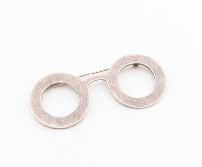 MEXICO 925 Sterling Silver  Vintage Smooth Spectacles Motif Brooch Pin  BP6587