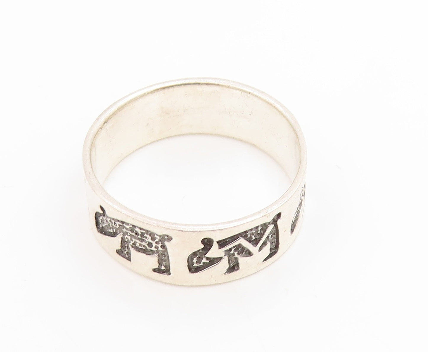 925 Sterling Silver Vintage Ring Engraved Coyote Motif Band  Sz 13.5  RG34955