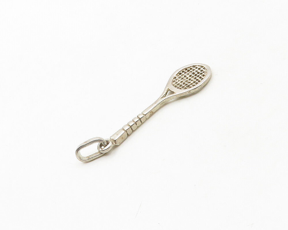 925 Sterling Silver  Vintage Tennis Racket Sports Motif Drop Pendant  PT15116
