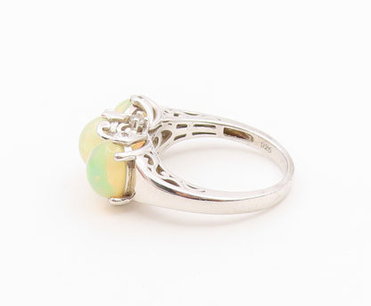 925 Sterling Silver Vintage Ring Cabochon Fire Opal Trilogy Band  Sz 10  RG36618