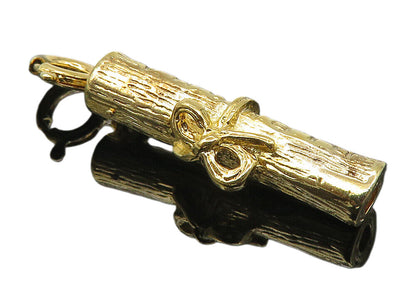 925 Sterling Silver  Shiny Gold Plated Tied Graduation Diploma Pendant  PT8504