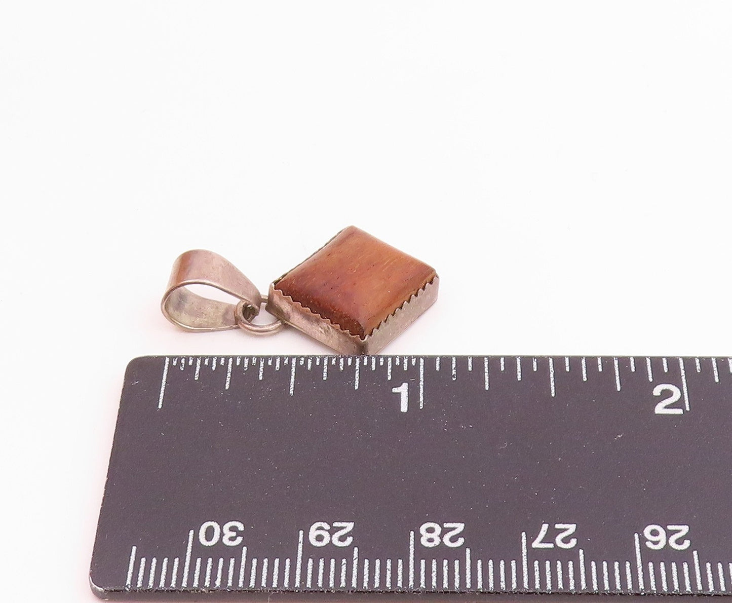 B. LEE NAVAJO 925 Sterling Silver Vintage Wooded Square Drop Pendant  PT17343