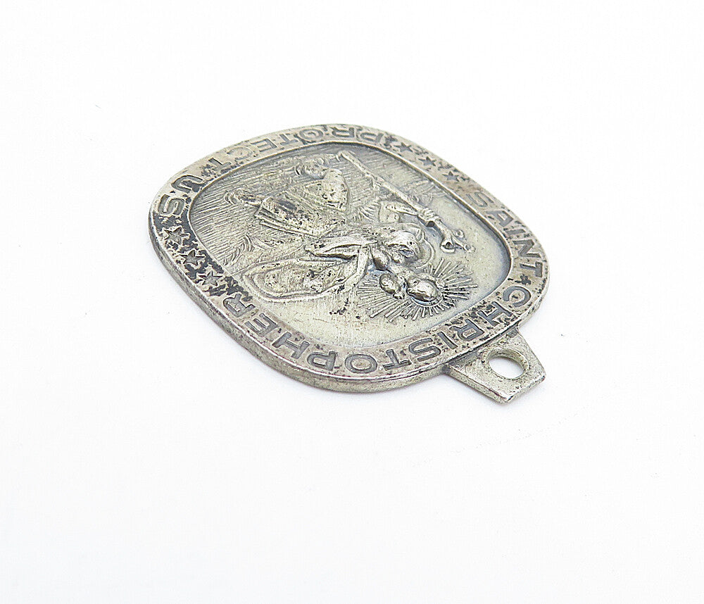 ANSON 925 Sterling Silver Vintage Saint Christopher Religious Pendant PT2749