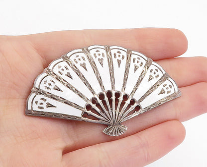 SIAM 925 Sterling Silver  Vintage Enamel Coated Hand Fan Brooch Pin  BP2410