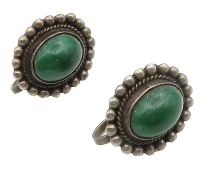 MEXICO 925 Silver  Vintage Cabochon Cut Jasper Non Pierce Earrings  EG7582
