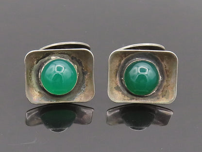 DRAGSTED DENMARK 925 Sterling Silver Vintage Curved Plate Jade Cuff Links TR3605