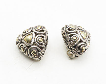 925 Sterling Silver  Vintage Two Tone Pattern Dome Non Pierce Earrings  EG5473