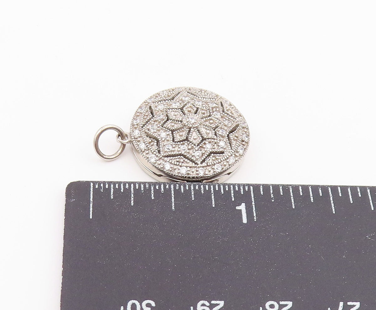 925 Sterling Silver Vintage Pendant Topaz Floral Mandala Charm OPENS  PT26363