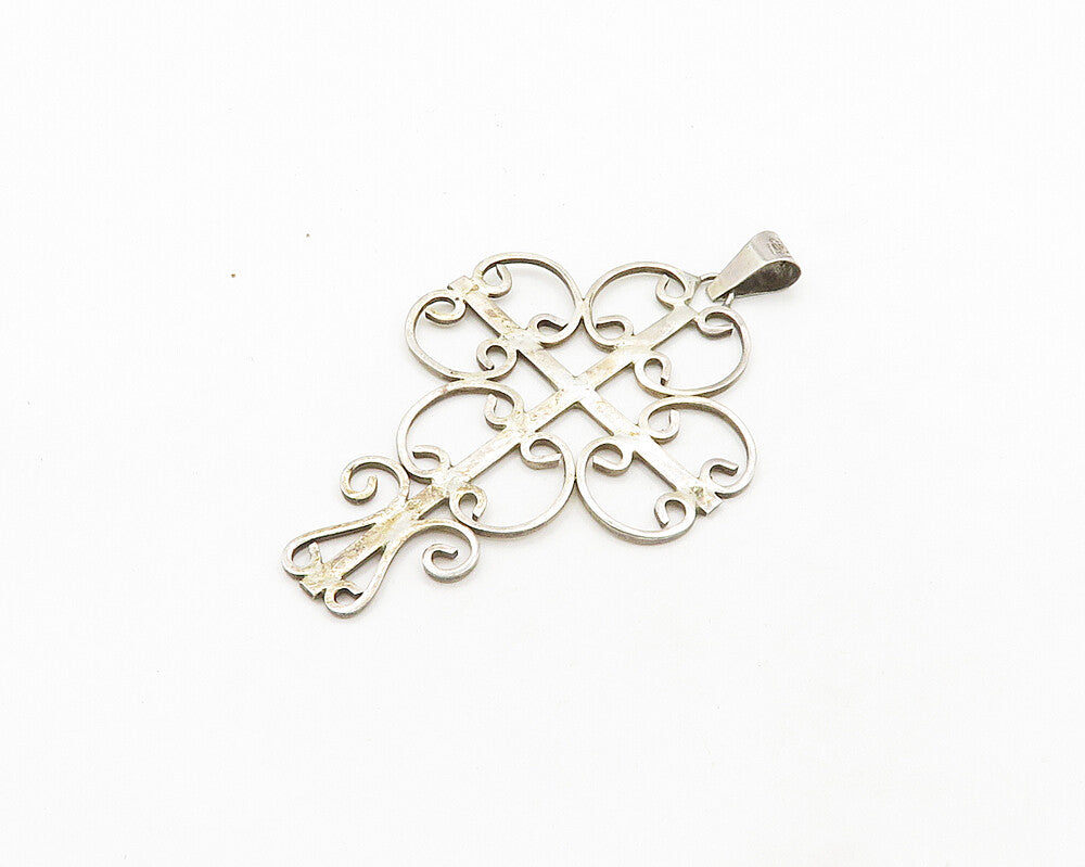 MEXICO 925 Silver  Vintage Pretzel Swirl Religious Cross Pendant  PT15616