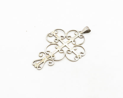 MEXICO 925 Silver  Vintage Pretzel Swirl Religious Cross Pendant  PT15616