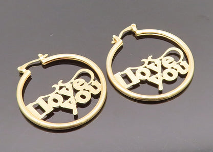 925 Silver  Vintage Gold Plated I Love You Cutout Hoop Earrings  EG12316