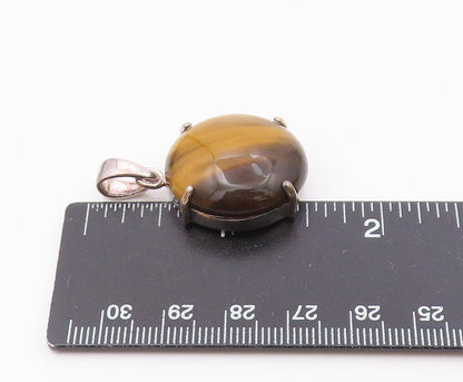 925 Sterling Silver  Vintage Cabochon Cut Tiger's Eye Drop Pendant  PT7710
