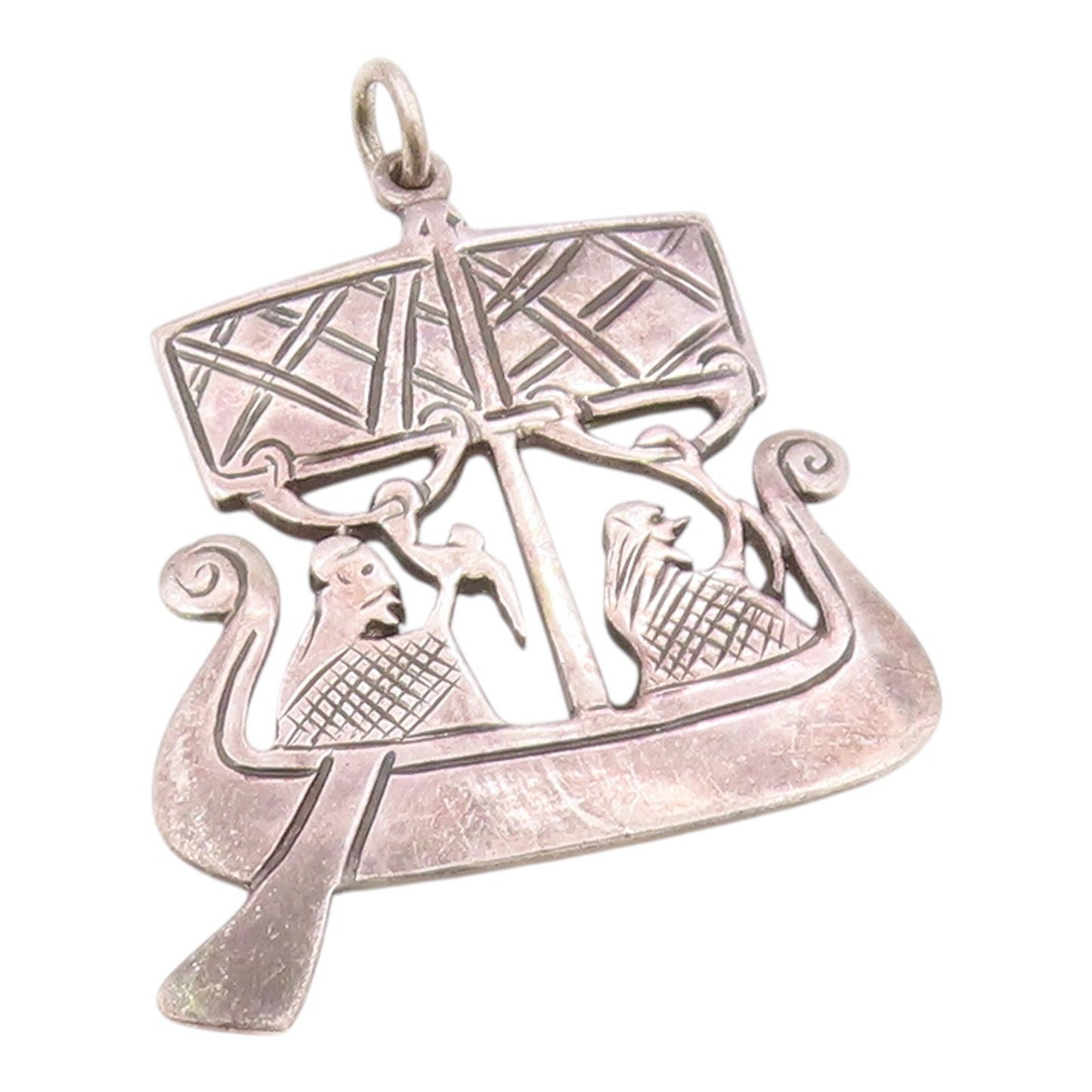 925 Sterling Silver  Vintage People On Boat Dark Tone Drop Pendant  PT9700