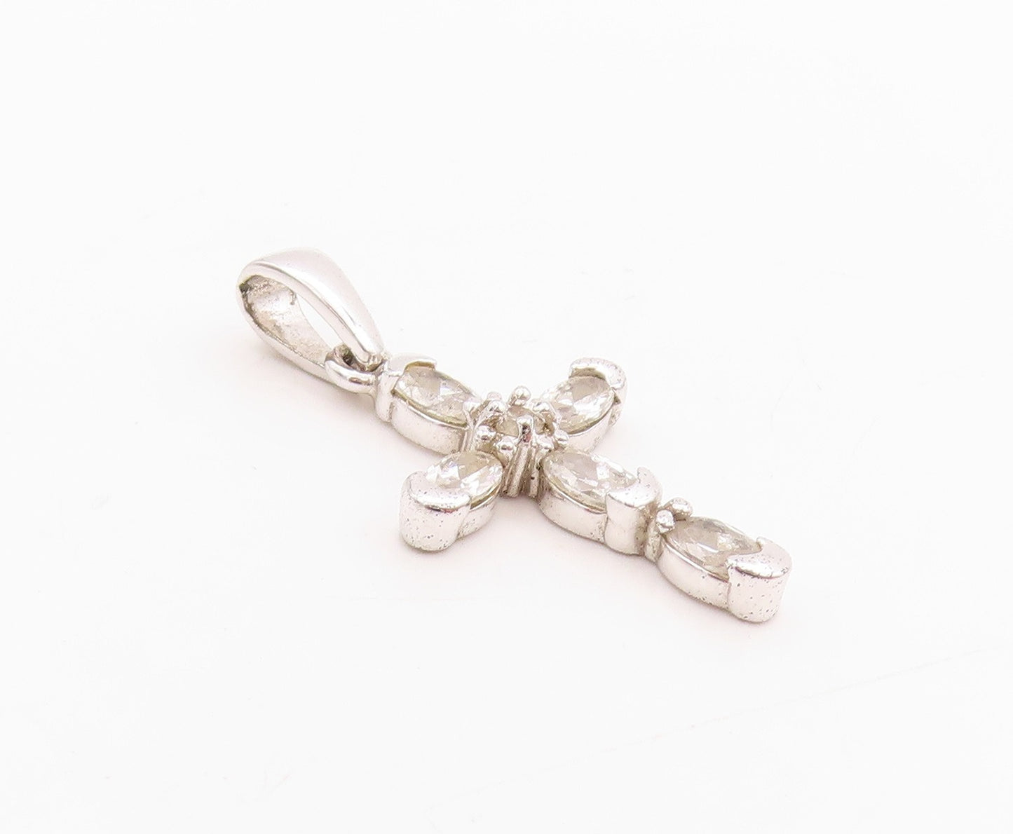 925 Sterling Silver Vintage Pendant Two Shape CZ Religious Cross Charm  PT24761