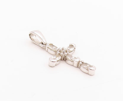 925 Sterling Silver Vintage Pendant Two Shape CZ Religious Cross Charm  PT24761