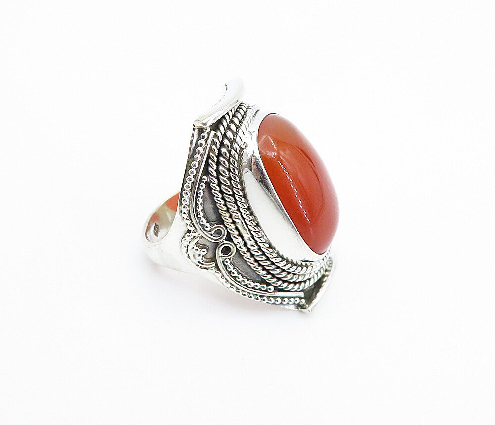 925 Sterling Silver  Carnelian Swirl Twist Shiny Cocktail Ring Sz 6.5  RG7926