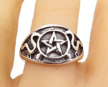 925 Sterling Silver  Vintage Pentagram Star Swirl Large Band Ring Sz 12 RG7511
