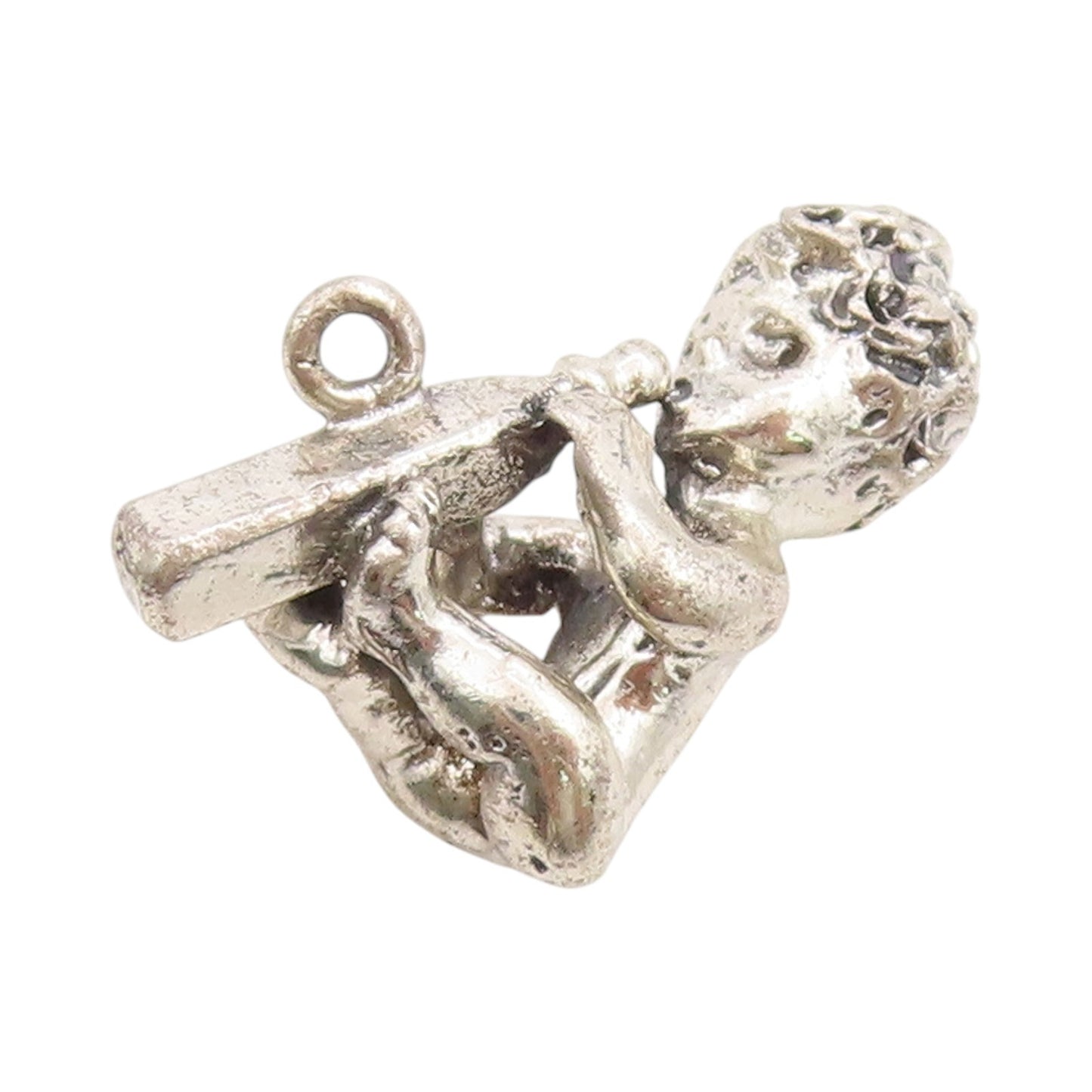 925 Sterling Silver Vintage Pendant 3D Carved Child Drinking Milk Charm  PT24667